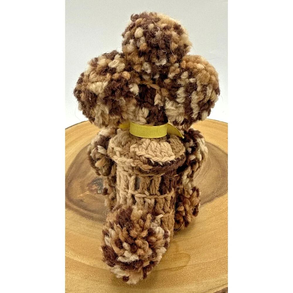 Vintage Poodle Dog Crochet Handmade Brown/Tan Yarn Retro Decor 6.5”